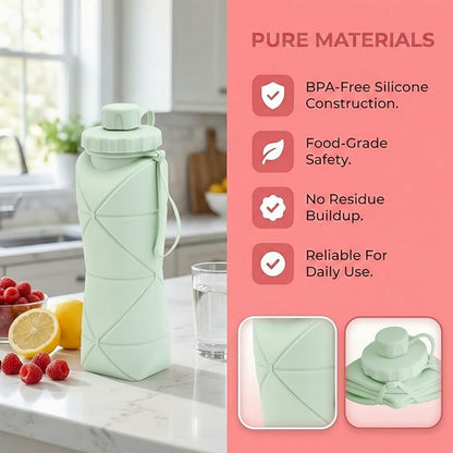 Collapsible Travel Water Bottle 20oz, Foldable Silicone Lightweight Reusable - Image 8