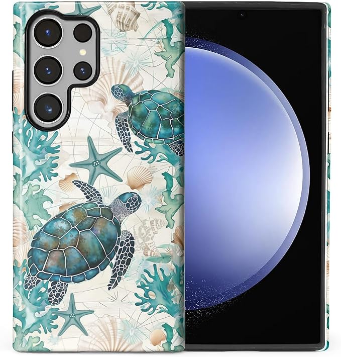 for Samsung Galaxy S24 Ultra Case, HL2 Ocean Sea Turtle Nautical Map Hybrid 2 by Unknown