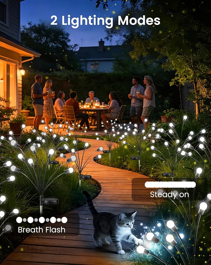 OZS 10 Pack Total 80 LED Solar Firefly Lights Fairy Outdoor - Image 2