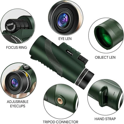 Birthday Gifts for Men Dad Him Husband Teen, 10x42 Compact Monocular Telescope - Image 2