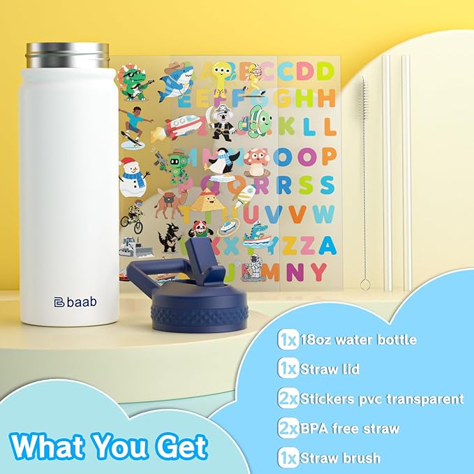 baab 18oz Kids Water Bottle, Insulated Water Bottle - Image 7
