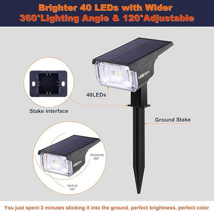 LEREKAM Solar Spot Lights, IP65 Waterproof 40 LEDs Landscape Spotlights - Image 6