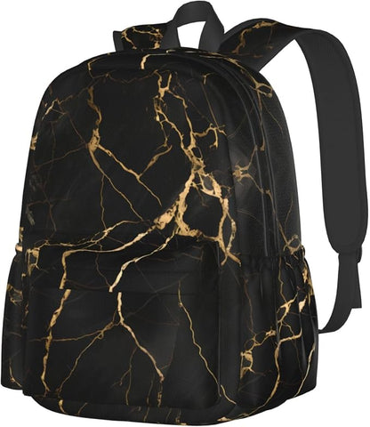 cfpolar 17 Inch Backpack Black & Gold Marble Art Laptop Bag Shoulder Bag School by homedecorations