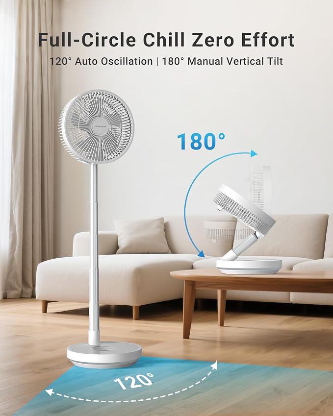 Primevolve Portable Rechargeable Oscillating Fan, Battery Operated Fan - Image 4