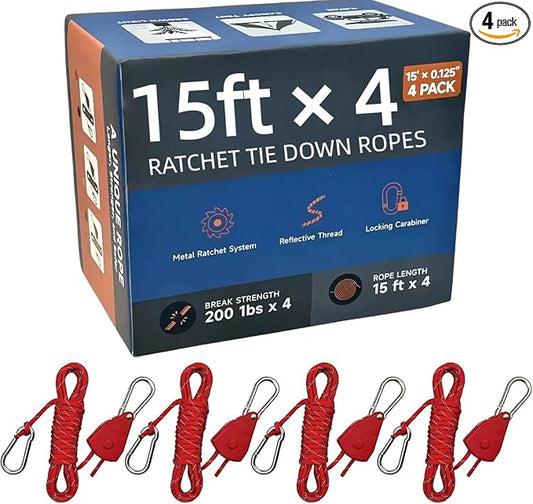 Longer 15ft Ratchet Straps Ropes Tie Down Rope Strap Small Mini Reflctive by KOKKOYA