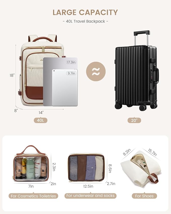 LOVEVOOK 40L Travel Backpack Carry on Flight Approved, Personal Item Bag - Image 3