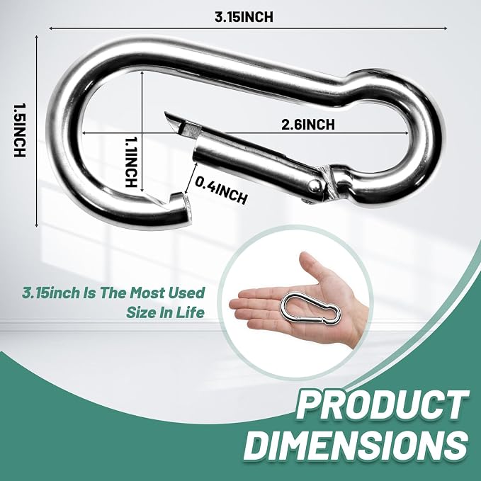 Pixel Panda 3.1&4 Inch Heavy Duty Carabiner Clips Load 1000lbs, 2&4&8Pack Large - Image 2