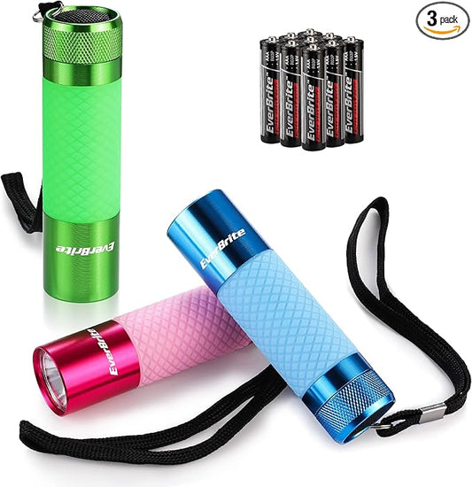 EverBrite 3-Pack Mini Flashlights, Glow in Dark Flashlights, Aluminum LED by EverBrite