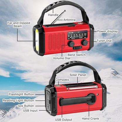 Leaton Weather Radio, Emergency Crank Radio AM/FM/NOAA Solar/Hand Crank/USB - Image 6