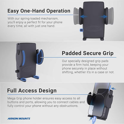 ARKON Mounts Drill-Base Mega Grip Phone Mount | Universal Phone Fit | 360° - Image 3