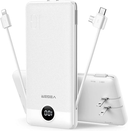 VEGER Portable Charger with Built-in AC Plug and Cables, All in One 10000mAh by VEGER