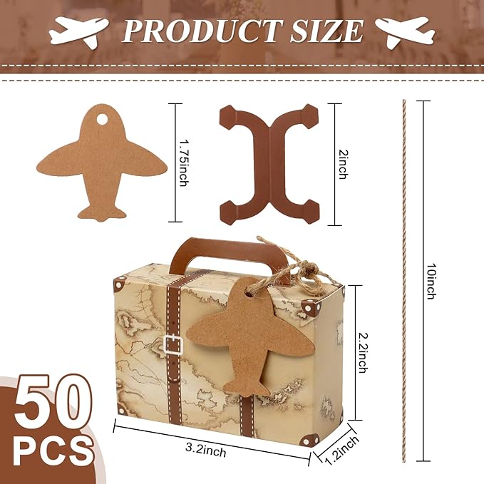 50Pcs Party Favor Candy Box, Vintage Mini Suitcase Favor Box, Kraft Paper - Image 2