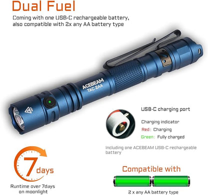 ACEBEAM TAC 2AA EDC Tactical Dual Modes Flashlight Rechargeable, 1400 High - Image 5