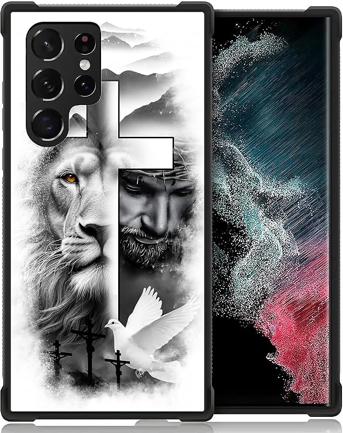for Samsung Galaxy S23 Ultra Case, Lion Cross Jesus Christ Dove Pattern Graphic by FKBRCL4U