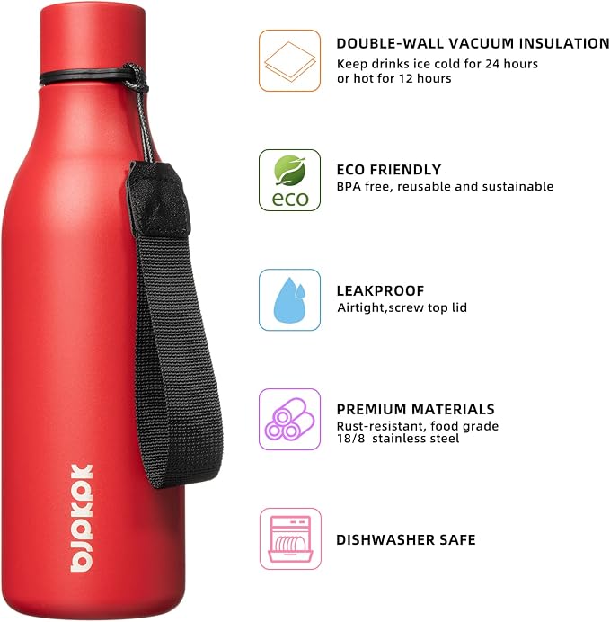 BJPKPK Insulated Water Bottles, 18 oz Stainless Steel Metal Water Bottle - Image 2