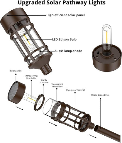 ILANCK Solar Pathway Lights Outdoor Solar Lights 8 Pack Metal & Glass Design - Image 6