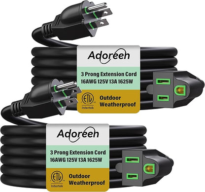 Adoreen Outdoor Power Extension Cord 25 Ft/2 Pack, 3 Prong 16 AWG Grounded Wire by Adoreen