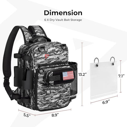 Piscifun Fishing Tackle Backpack, Convertible Sling or Waist Pack, 16-Pocket - Image 6