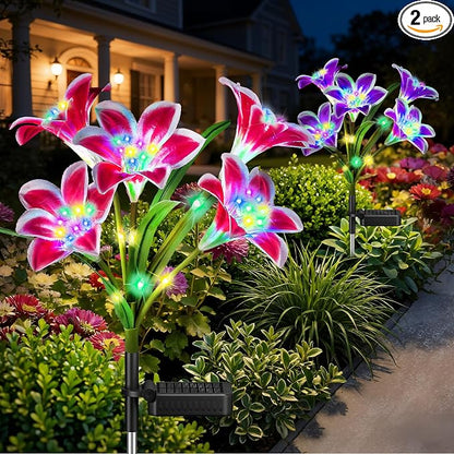 Upgrade Solar Lights Outdoor Garden Decor: 2 Pack Solar Lily Flowers, 10 by BONLION