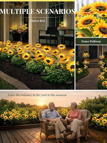 GIGALUMI Solar Garden Lights Artificial Sunflowers, LED Garden Decor Carefree - Image 6