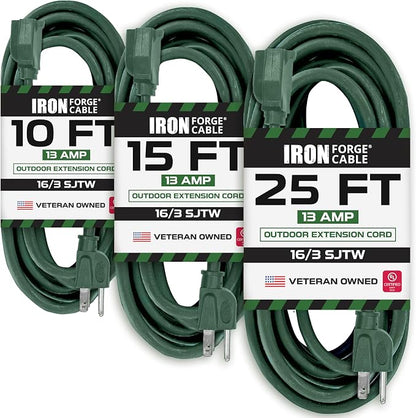 Iron Forge Cable Weatherproof Outdoor Extension Cord 3 Pack, 10 ft, 15 ft by IronForgeCable
