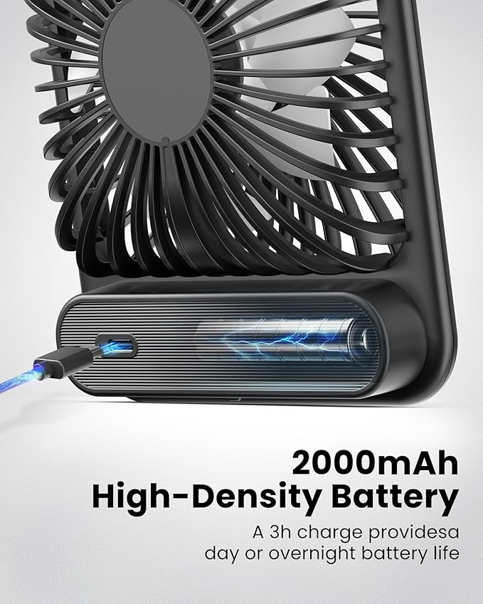 Koonie Battery Operated Desk Fan, Strong Wind, 180° Tilt Folding and 3 Speeds - Image 5