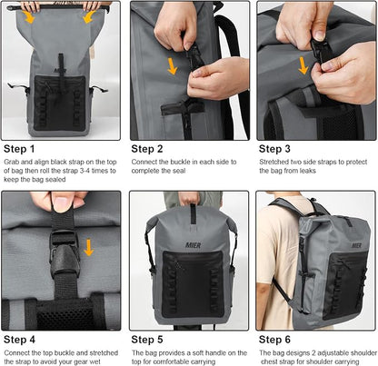 MIER Dry Bag Waterproof Backpack 30L Dry Sack Heavy Duty Roll-Top Closure - Image 7