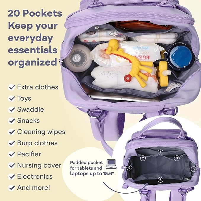 RUVALINO Diaper Bag Backpack, Large Capacity, Waterproof, Taro Purple - Image 4