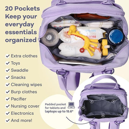 RUVALINO Diaper Bag Backpack, Large Capacity, Waterproof, Taro Purple - Image 4