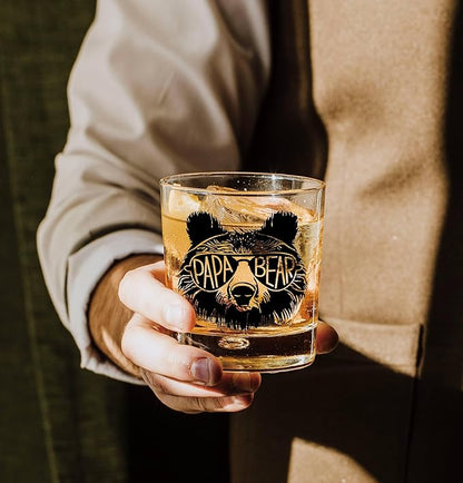 Nogrit Papa Bear Whiskey Glasses 10 oz, Papa Dad Gifts - Image 4