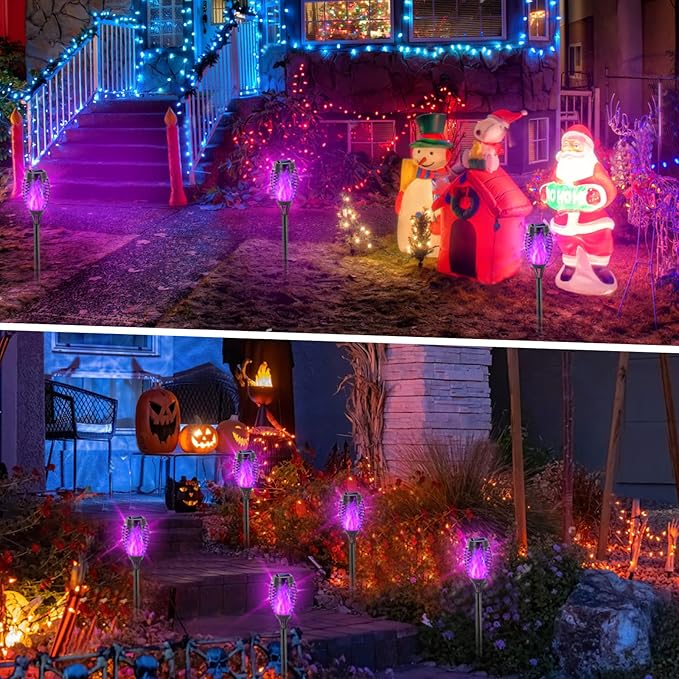 EOYIZW Solar Outdoor Lights, 8 Pack Purple Halloween Decorations Outdoor - Image 6