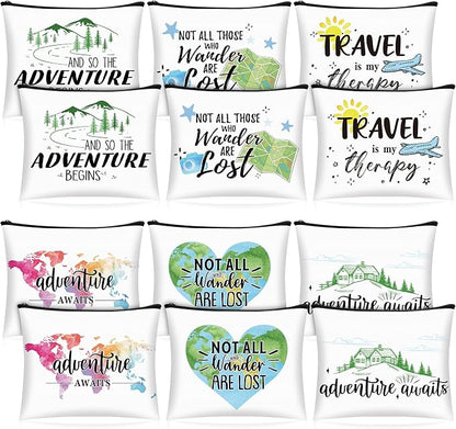 12 Pcs Travel Bag Adventure Awaits Makeup Bag Gifts World Map Cosmetic Case by Cosblank