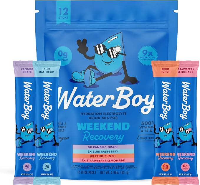 Waterboy Weekend Recovery Sample Pack | 3, 200mg Electrolyte Powder Packets | by WaterBoy