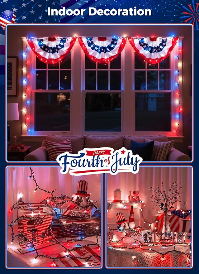 Red White Blue Mini Christmas Lights, 13ft Waterproof Lights - Image 5