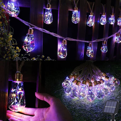 Solar Outdoor String Lights, 20Ft Vintage Rope Hemp Solar Patio Lights by Jnaurb