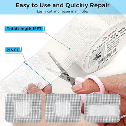 Secopad White Window Screen Repair Tape, 2 in X 15 FT Screen Repair Kit - Image 2