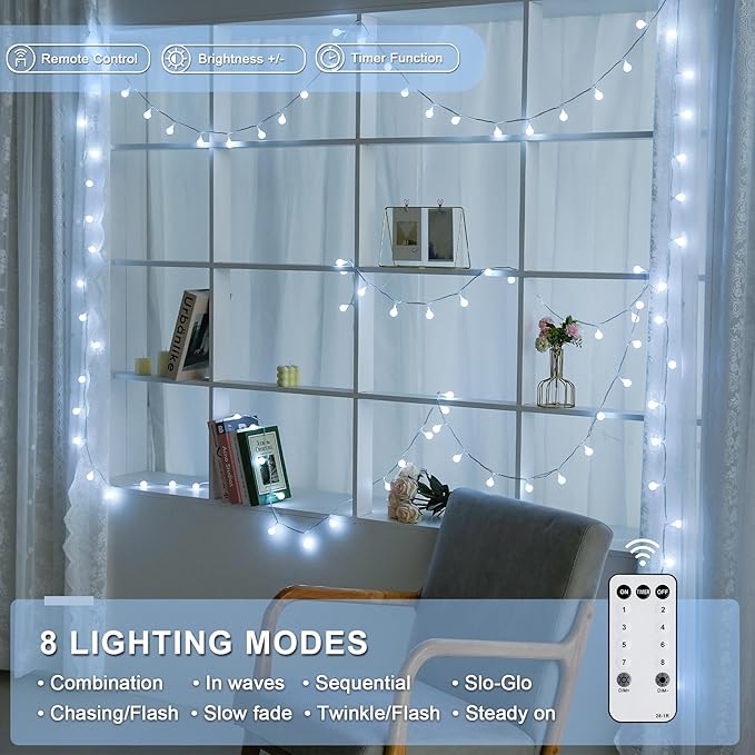JMEXSUSS 100 LED White String Lights Indoor, Connectable Globe String Lights - Image 7