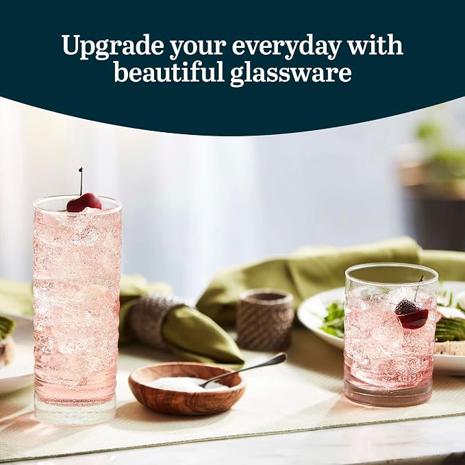 Libbey Pueblo Tumbler and Rocks Glass Set, Wavy and Groovy Drinking Glasses Set - Image 2
