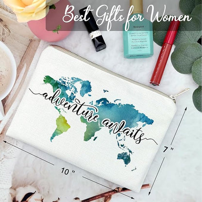 Travel Bag Adventure Awaits Makeup Case Cosmetic Bag Nature Linen World Map - Image 7