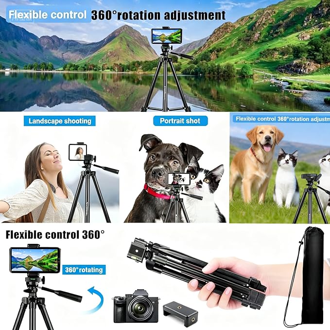 55" Aluminum Phone & Camera Tripod, Extendable Cell Phone Tripod Stand - Image 6