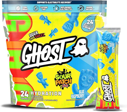 GHOST Hydration Packets, Sour Patch Kids Blue Raspberry, 24 Sticks, Electrolyte by GHOST
