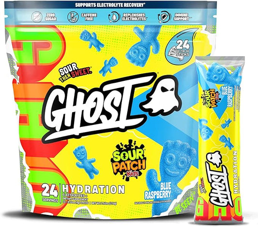 GHOST Hydration Packets, Sour Patch Kids Blue Raspberry, 24 Sticks, Electrolyte by GHOST