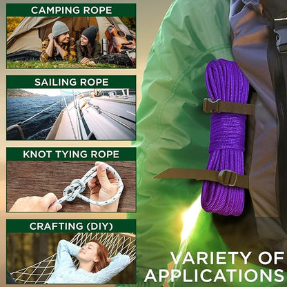TECEUM Rope – 90 Feet x 1/4 Inch – Purple – Strong All-Purpose Utility Rope – - Image 5