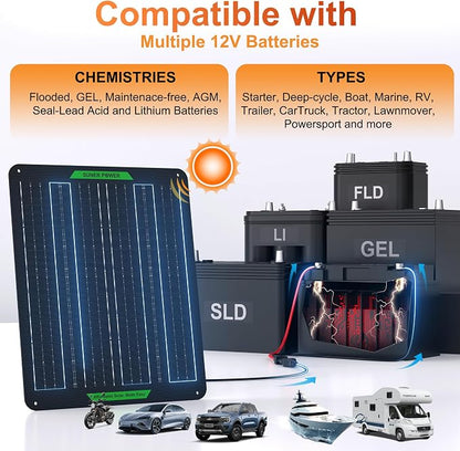 SUNER POWER Waterproof 20W 12V Solar Battery Charger & Maintainer PRO, Built-in - Image 6