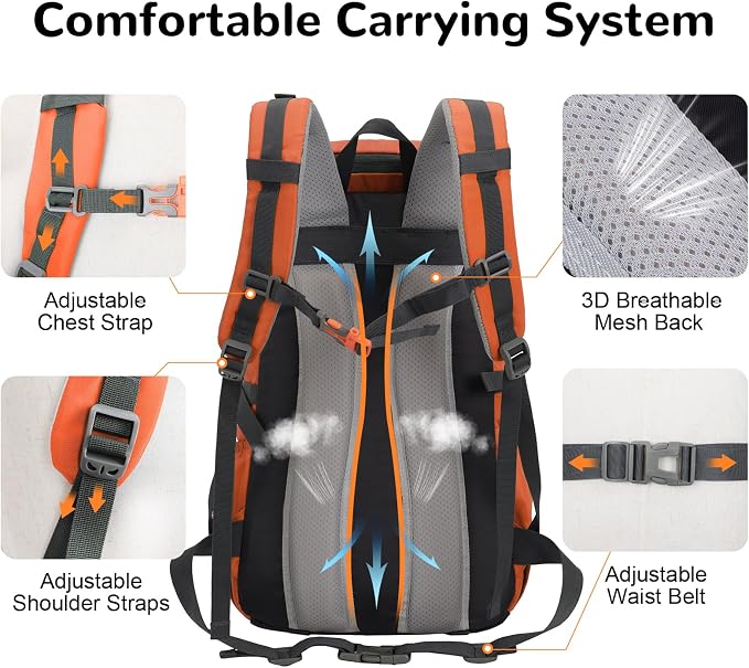 30L Skateboard Backpack for Men Women, Waterproof Hiking Backpack - Image 3