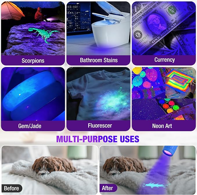 EverBrite UV Blacklight Flashlights 3-Pack Set, 9 LEDs 395nm Mini Black Light - Image 7