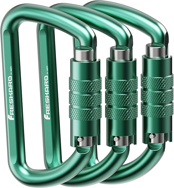 FresKaro 3inch 12kN-2698lbs Auto Locking Carabiner Clips, Solid D Shape by FresKaro