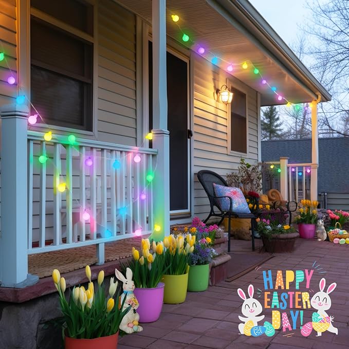 JMEXSUSS 100 LED Easter Lights Battery Operated, 33ft Multicolor Globe String - Image 8