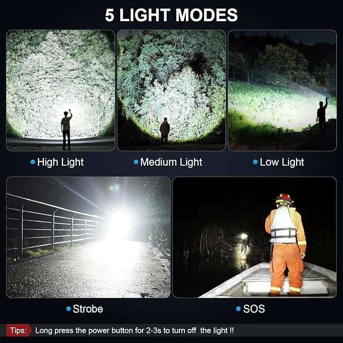3 Pack Rechargeable Flashlights High Lumens, 990000LM Super Bright LED - Image 5