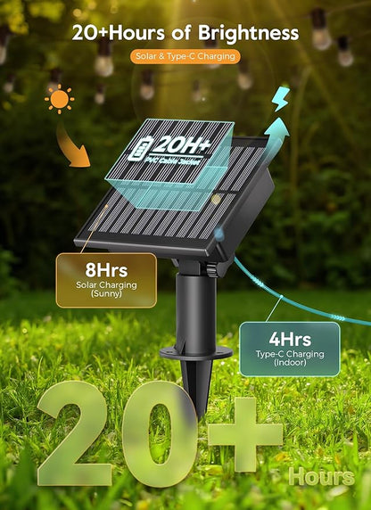 Minetom 34FT Solar String Lights Outdoor Waterproof, 9 LED S14 Shatterproof Bulb - Image 2